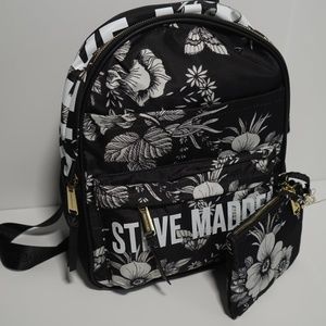 STEVE MADDEN BLACK FLORAL BACKPACK / WALLET